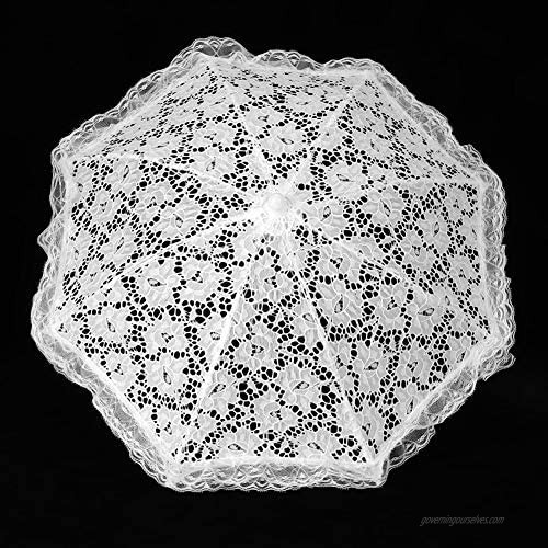 Junluck Umbrella Props J-Handle Umbrella Lace Embroidery Stage Performance for Party Gift Wedding Decor(51239 White)