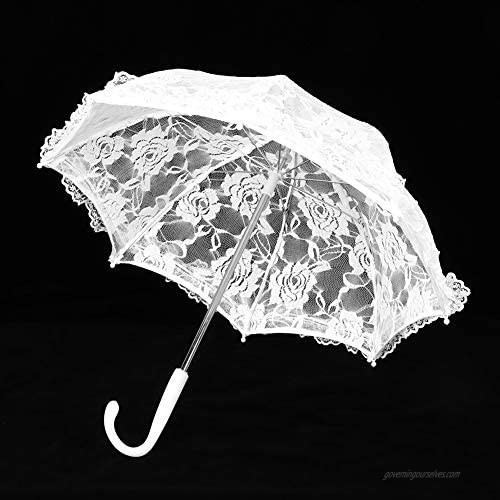 Junluck Umbrella Props  J-Handle Umbrella  Lace Embroidery Stage Performance for Party Gift Wedding Decor(51241 Bleaching)