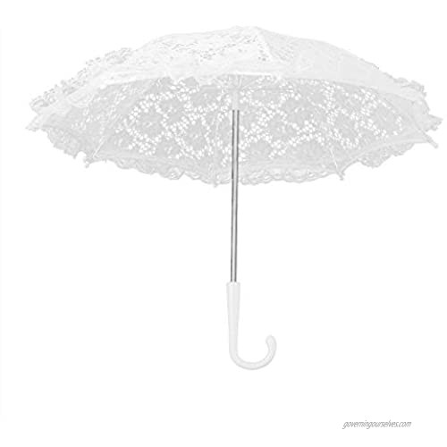 Junluck Umbrella Props  J-Handle Umbrella  Lace Embroidery Stage Performance for Party Gift Wedding Decor(51239 White)