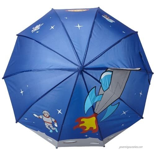 Kidorable Blue Space Hero Umbrella for Boys w/Fun Alien Handle Pop-Up Spaceship Astronaut