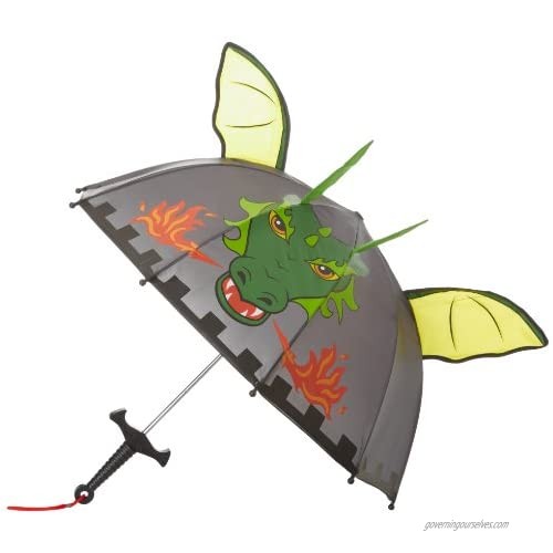 Kidorable Dragon Knight Grey Umbrella for Boys w/Fun Sword Handle Pop-Up Dragon Wings