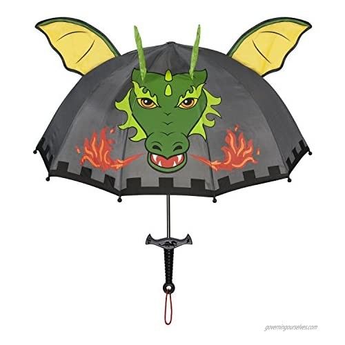 Kidorable Dragon Knight Grey Umbrella for Boys w/Fun Sword Handle Pop-Up Dragon Wings