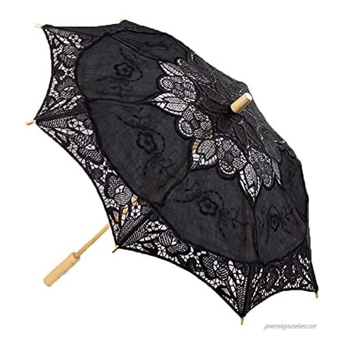Lace Umbrella Parasol Vintage Wedding Bridal Umbrella for Decoration Photo Lady Costume 1920s Party Diameter 23.6inch (Black)