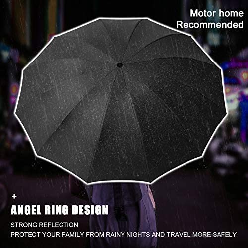 MingYuHui LED Reverse Business Umbrella Windproof Travel Umbrella Fully Automatic Folding Umbrella 12 Ribs Portable Reverse Umbrella LED+Reflective Strip (Black)
