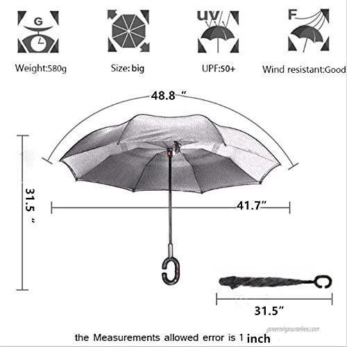 Monstleo Inverted Umbrella Double Layer Reverse Umbrella for Car and Outdoor Use by Windproof UV Protection Big Straight Umbrella with C-Shaped Handle and Carrying Bag (pugongying)