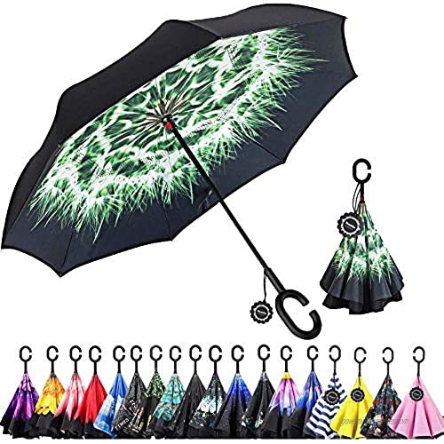 Monstleo Inverted Umbrella Double Layer Reverse Umbrella for Car and Outdoor Use by  Windproof UV Protection Big Straight Umbrella with C-Shaped Handle and Carrying Bag (pugongying)