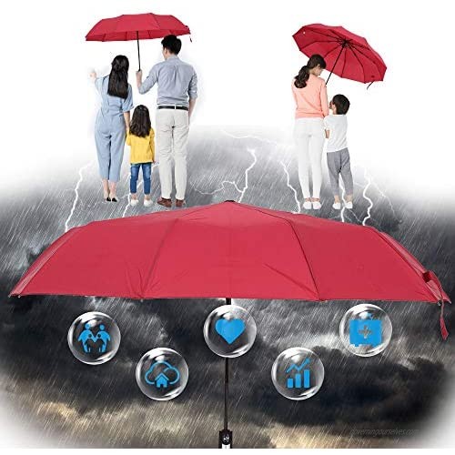 MorNon Folding Umbrella Windproof Travel Umbrella Automatic Umbrellas Auto Open Close (Red)