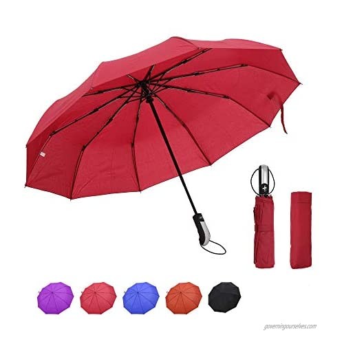 MorNon Folding Umbrella Windproof Travel Umbrella Automatic Umbrellas Auto Open Close (Red)