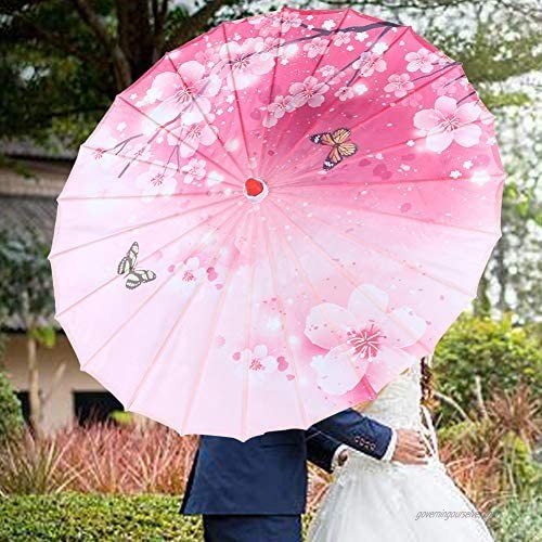 Oiled Paper Umbrella Handmade Oiled Paper Umbrella Chinese Classical Dance Umbrella Windproof Windproof Sunshade with Solid Wood Handle Asian Style(Pink Butterfly Plum)