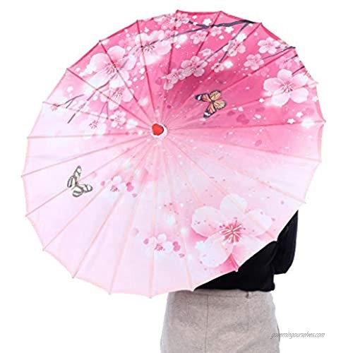 Oiled Paper Umbrella Handmade Oiled Paper Umbrella Chinese Classical Dance Umbrella Windproof Windproof Sunshade with Solid Wood Handle Asian Style(Pink Butterfly Plum)
