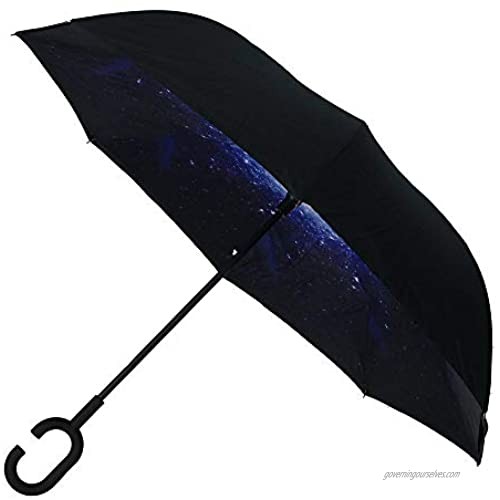 Parquet Galaxy Interior Double Layer Reverse Closing Stick Umbrella  Black