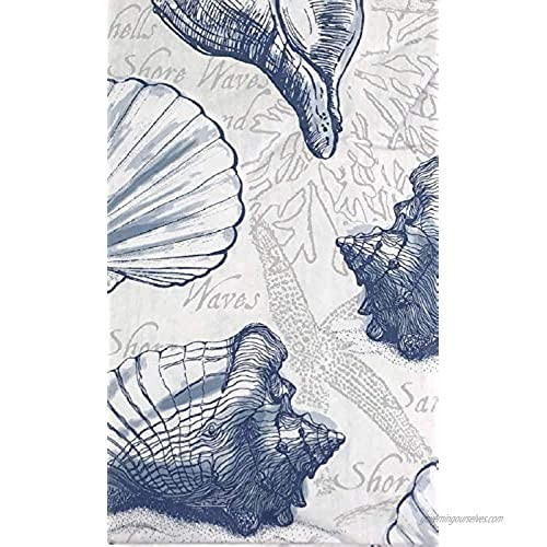 Seashells Nautical Vinyl Flannel Back Tablecloth with Zipper Closure for Umbrella Table Hole Beach Ocean Conch Shell Starfish Coastal 52 x 70 Oblong (Bundle) Paper Straws Included