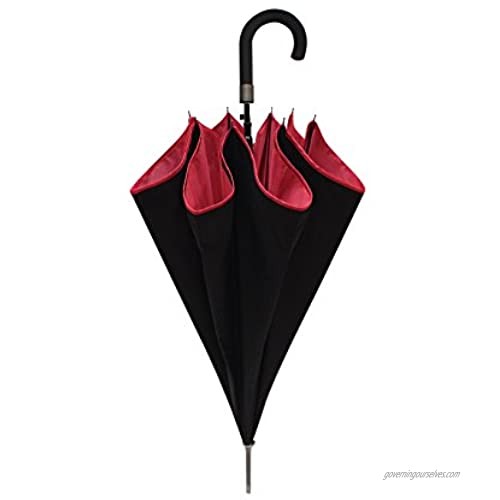 SMATI Stick Umbrella - Double Layers - French Design - Fashion - Sturdy - 8 fibreglass ribs Windproof - color (Red-black)