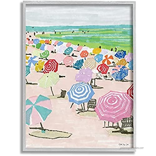 Stupell Industries Pastel Umbrella Filled Beach Watercolor Landscape Stellar Design Studio Gray Framed Wall Art 24 x 30 Multi-Color