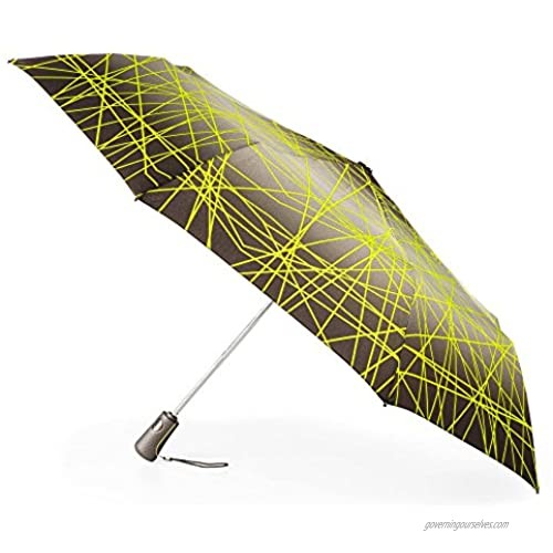 Totes Auto Open Close Titan Super Strong Large Folding Umbrella 47" arc Black With Green Laser Lines