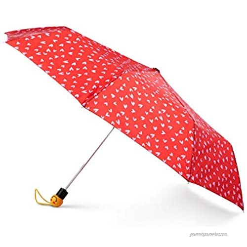 Totes Auto-Open Umbrella with Emoji Face Handle  NeverWet Invisible Coating  42-inch canopy  Color Red Sweetheart