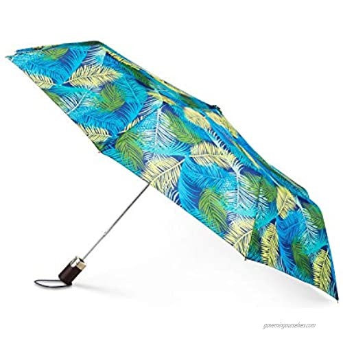 TOTES Signature Auto-Open Compact Umbrella With Neverwet Canopy 42 Palm Leaves
