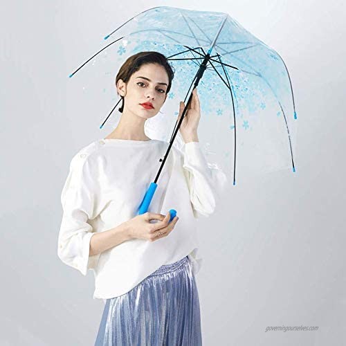 Transparent Bubble Umbrella New Fashion Mushroom Princess Apollo Ms. Rainproof Sakura Long Handle Transparent Umbrella （blue）