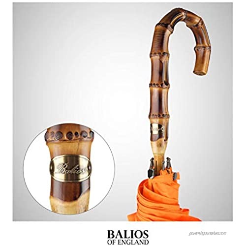 UK Designed-Balios Prestige Walking Stick Umbrella-Bamboo Handle-Double Canopy (Bright Orange)