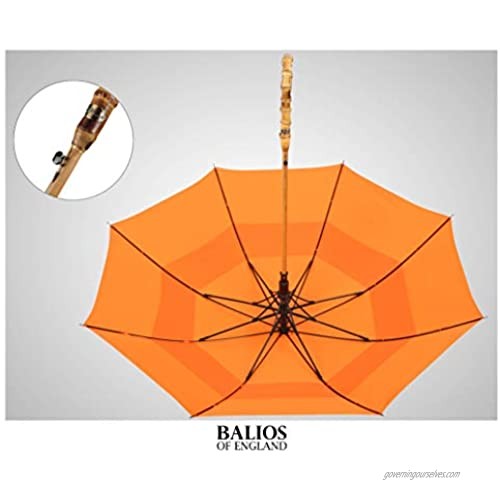 UK Designed-Balios Prestige Walking Stick Umbrella-Bamboo Handle-Double Canopy (Bright Orange)