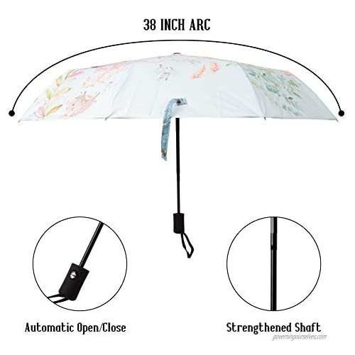 UNICA Auto Open Close 3 Folding Umbrella with Anti-Skip Handle Lightweight Umbrella for Easy Carrying in Bag 38 Inch Cute Forest