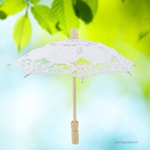 White/Beige Wedding Lace Umbrella Lace Umbrella + Wooden Handle Craft Umbrella Bridal Umbrella Lace Cotton Embroidery Handmade Parasol Umbrella Wedding Supply(White)