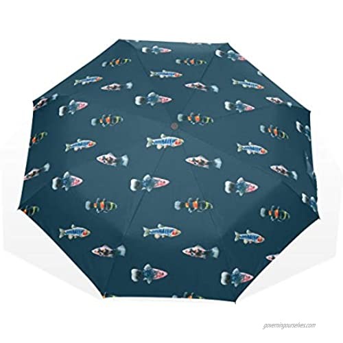 CiCily Compact Travel Folding Umbrella Colorful Fish Sun & Rain Protable Windproof Lightweight Umbrellas