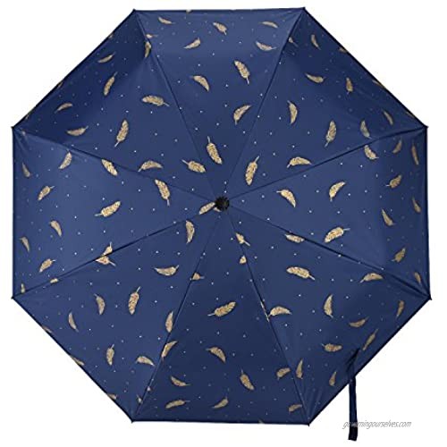 Drehome Sun Rain Umbrella UV Protection Compact Automatic Foding Travel Umbrella Portable Windproof Rainproof Parasol Umbrella Black Anti-UV Coating Blue