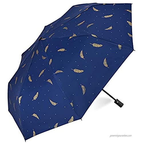 Drehome Sun Rain Umbrella UV Protection Compact  Automatic Foding Travel Umbrella Portable Windproof Rainproof Parasol Umbrella Black Anti-UV Coating Blue
