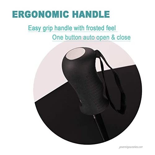 FABCOLL Windproof Travel Umbrella with Teflon Coating，Large compact Folding Umbrella with Ergonomic Handle Black