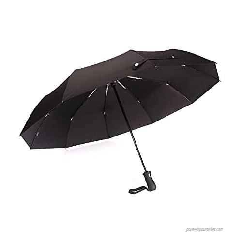 FABCOLL Windproof Travel Umbrella with Teflon Coating，Large compact Folding Umbrella with Ergonomic Handle  Black