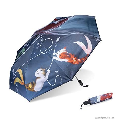 FUN LAVIE Travel Umbrella UV Umbrella Black Rubber Coating Folding Umbrella for Women Men