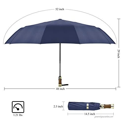 GoldenPlayer Large Travel Umbrella 52inch Automatic Folding Umbrellas Windproof Golf Umbrella-10Ribs
