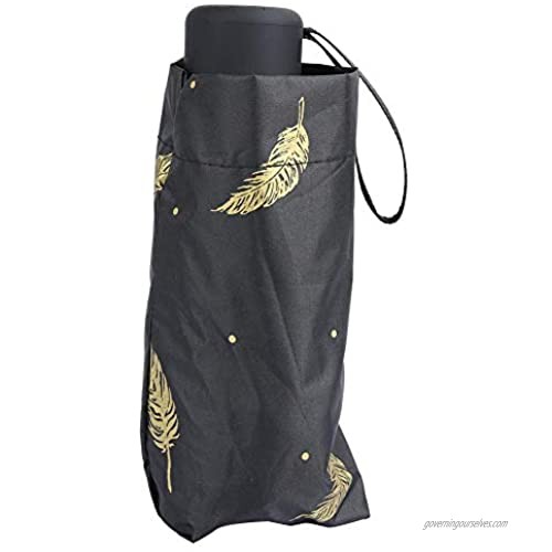 Jeffergarden Portable Feather Pattern Five Folds Folding Mini Pocket Sun Umbrella Reliable Protection Autumn Leaves Yellow