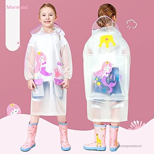 Kids Unicorn and Mermaid Folding Umbrella and Raincoat Set for Boys and Girls Ages 3-10