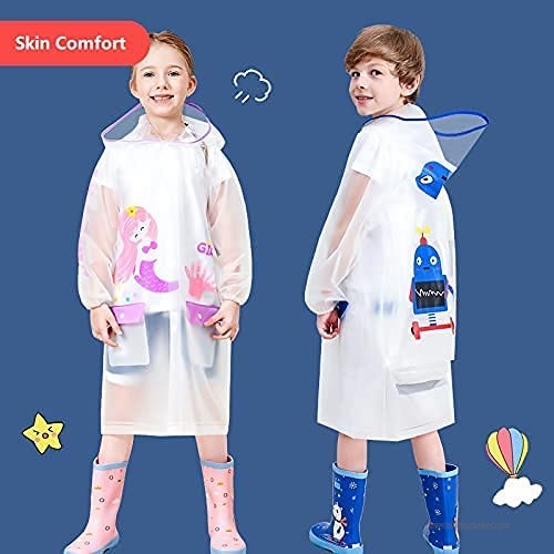 Kids Unicorn and Mermaid Folding Umbrella and Raincoat Set for Boys and Girls Ages 3-10