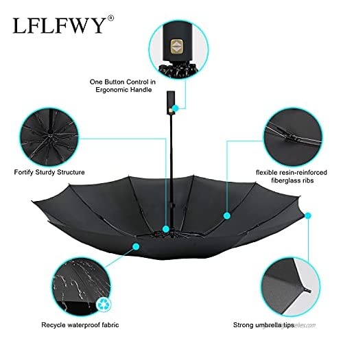 LFLFWY Umbrella Eco-friendly Material Wholesale Windproof Automatic 3 Folding 9 Ribs 10 Ribs Umbrella For Travel (Black 10ribs)