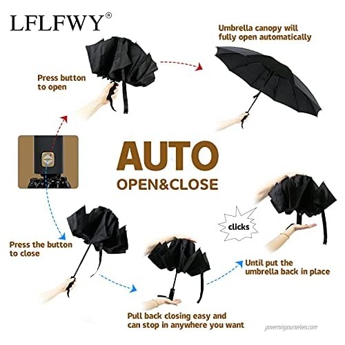 LFLFWY Umbrella Eco-friendly Material Wholesale Windproof Automatic 3 Folding 9 Ribs 10 Ribs Umbrella For Travel (Black 10ribs)