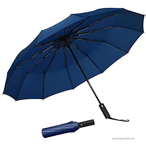 Mikos Honwa 12 Ribs Travel Umbrella Windproof Compact Umbrella Auto Open/Close Waterproof Travel Umbrella Portable Umbrellas With Ergonomic Handle (Blue)