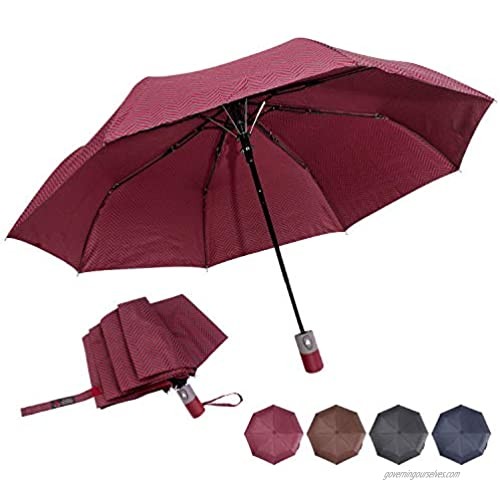 MISSYO Umbrella Windproof-Umbrella Windproof Travel Anti UV Folding Umbrella Automatic Open Close for Adults Women Men Style Stripes Burgundy