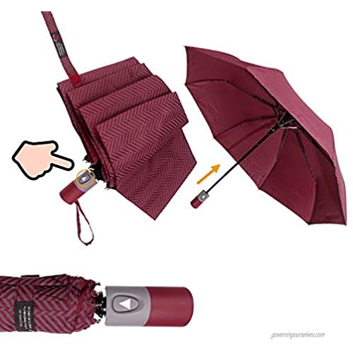 MISSYO Umbrella Windproof-Umbrella Windproof Travel Anti UV Folding Umbrella Automatic Open Close for Adults Women Men Style Stripes Burgundy