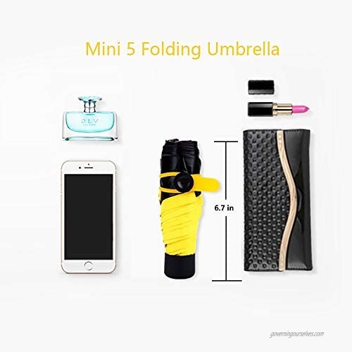 NATURET Mini Compact Umbrella Windproof Travel 5 Folding Sun &Rain - UV Protection Women or Kids Perfect for a Car (5 Folding Yellow)