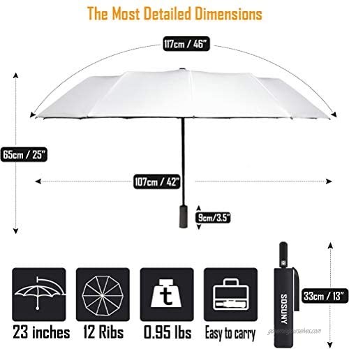 SOSUNY Automatic Umbrella Lightweight Waterproof with UV Resistant Coating 12 Ribs Windproof (White 46 12Ribs)
