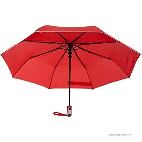 TAHARI Automatic Open Compact Travel Umbrella With Matching Rubberized Grip Handle for Men and Women (Red)