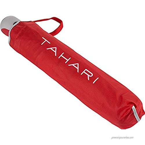 TAHARI Automatic Open Compact Travel Umbrella With Matching Rubberized Grip Handle for Men and Women (Red)