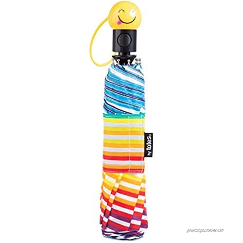 Totes Auto-Open Umbrella with Emoji Face Handle  NeverWet Invisible Coating  42-inch canopy