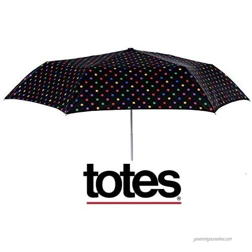 Totes NeverWet technology Auto Open Auto Close Colorful dots on Black 43 arc Umbrella Medium