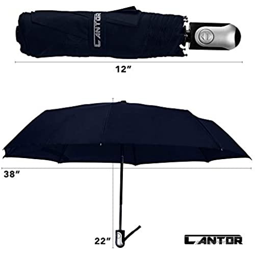 Travel Compact Umbrella Windproof – Navy Automatic Open and Close Button For Travel - Portable Small Umbrella For Sun and Rain - Lightweight Design - By Cantor