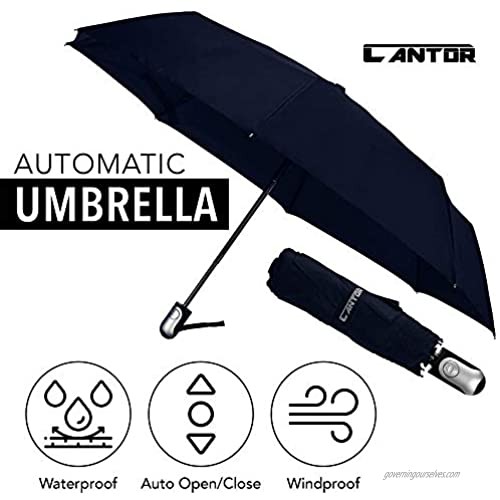 Travel Compact Umbrella Windproof – Navy Automatic Open and Close Button For Travel - Portable Small Umbrella For Sun and Rain - Lightweight Design - By Cantor