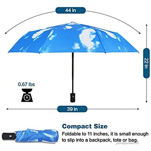 Travel Umbrella Windproof 8 Ribs Finest Large Compact Umbrella Windproof Auto Open Close Umbrellas For Women and Men Blue